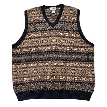 Vintage LL BEAN Fair Isle V-Neck Sweater Vest ~ XXL ~ 100% Wool ~ Made in Scotland 