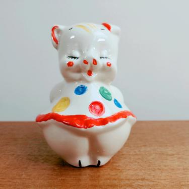 American Bisque Company | Polka Dot Pig Coin Bank | Girl Pig in Dress | Williamstown WV 