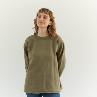 Vintage French Faded Olive Green Crew Sweatshirt | Cozy Fleece | 70s Made in France | FS016 | M L  | 
