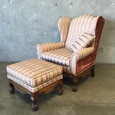 Vintage Armchair &quot;Victorian Revival&quot; with Ottoman