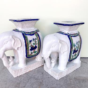Pair of Terracotta Glazed Elephant Garden Seat