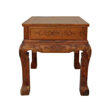 Chinese Oriental Huali Rosewood Flower Motif Tea Table Stand cs4578E 