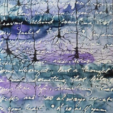Awaken to Reality: Original ink painting on yupo with neuron image transfer - neuroscience art literature Dostoevsky Cajal 