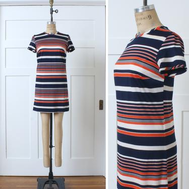 vintage 1960s mod dress • striped short sleeve scooter dress in navy blue red &amp; white stripes 