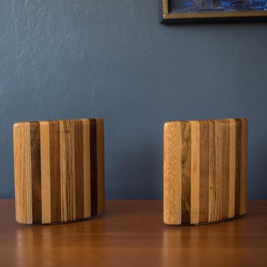 Mid Century Modern Studio Mixed Wood Bookends 