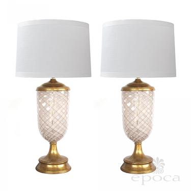 A Large &amp; Striking Pair of Murano Pink and White Lattacino Lamps by Dino Martens for Aureliano Toso
