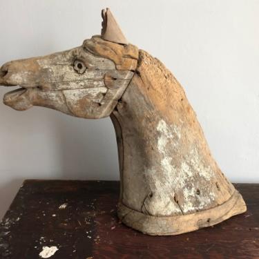 Circa 1900 Carved Wooden Carousel Horse Head Old CircusCarnival