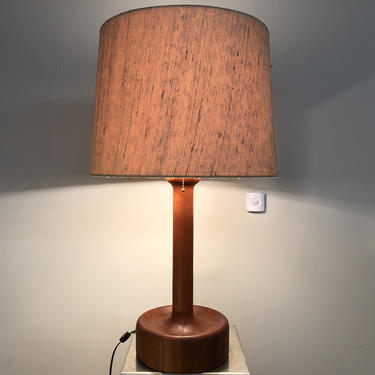 Teak Vintage Table Lamp Original Shade 