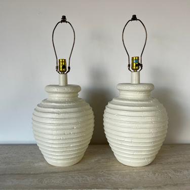80's Postmodern -Style Ribbed Design Plaster Table Lamps - a Pair 
