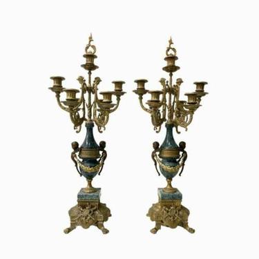 Clock, Garniture Set, French Style Bronze and A Pair of Candelabra, Gorgeous!