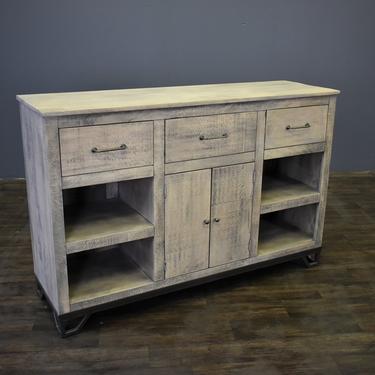 Farmhouse Industrial Solid wood 60 inch TV stand Media Center / Sideboard with 3-drawers and 2-doors 