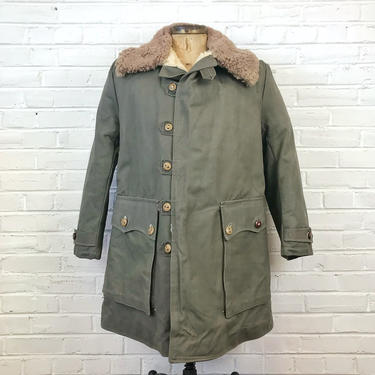 Size L /XL Vintage Swedish M-1909 Shearling Lined Canvas Coat 