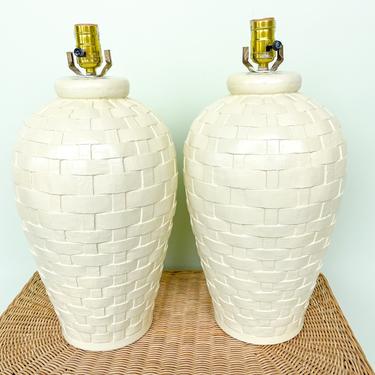 Pair of Butter Yellow Woven Lamps