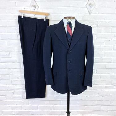 Size 40/42 Portly, 38x29 Vintage 1930s 1940s Men’s 3pc Navy Pinstripe Suit 
