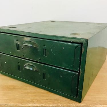 Vintage Two Drawer Metal Machinist Chest Parts Cabinet Craft Storage Jewelry Box 
