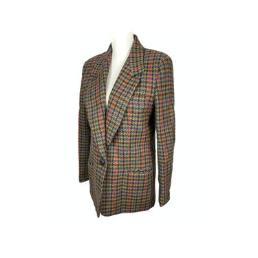 Vintage Clothing, Houndstooth Blazer, 70's Clothing, Giorgio Sant'Angelo, Collectible Gold Blazer Jacket,  Wool Blazer, Multi Color 