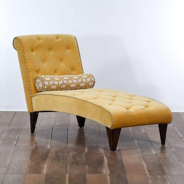 Yellow Velour Tufted Chair Lounge W/ Pillow