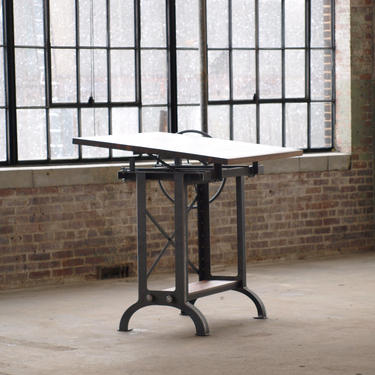 Walnut Industrial Drafting table desk by CamposIronWorks