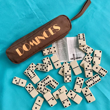 Vintage Domino Set, Canvas Travel Case, Dominoes Game, Complete Instructions, 70s 