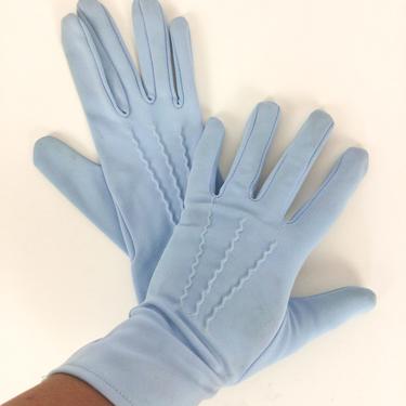 Vintage 60s Gloves | Vintage light blue knit gloves | 1950s stretch gloves 