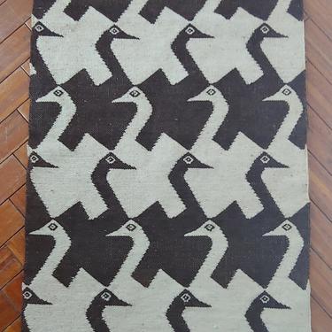 Vintage Handwoven Wool Tapestry Wall Hanging MC Escher Style Geese Pattern 