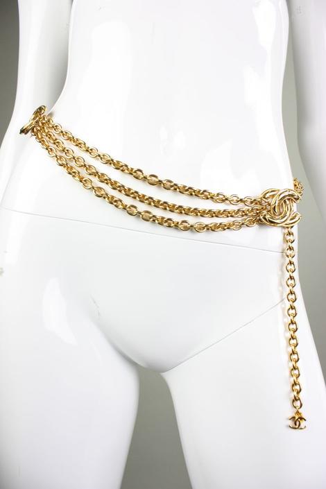 Needs Photo Chanel Belt Gold Toned Multi Strand Chain with Interlocking C's Logo