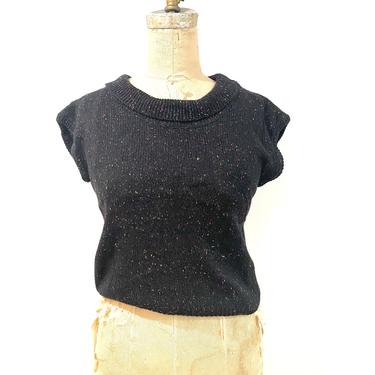 80s color speckled black sleeveless sweater 