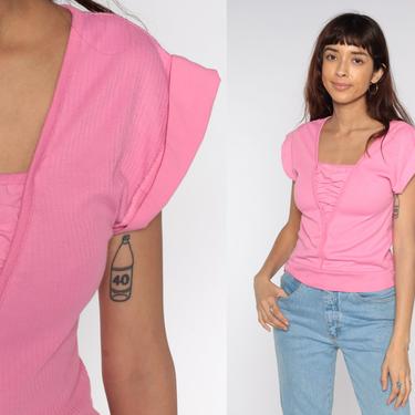 Cap Sleeve Blouse Slouchy Shirt Plain Hot Pink Tshirt 80s Top Cap Sleeve T Shirt Slouch 1980s Retro Tee Normcore Vintage Small Medium 