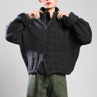 Oversized Knit Bomber Jacket in CHARCOAL or GREEN