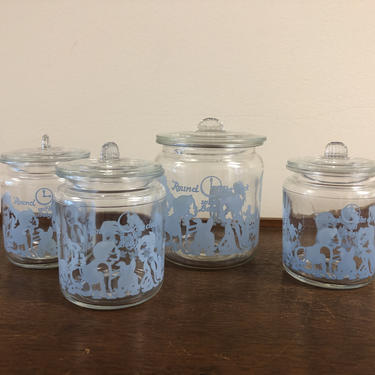 Vintage Baby Blue Round the Clock with Baby Glass Jar Canisters with Glass Lids, Nursery Storage, Nursery Dresser Accessory 