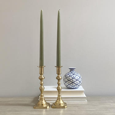 Vintage Brass Candlesticks Solid Pair Gold Candle Holders Tableware 