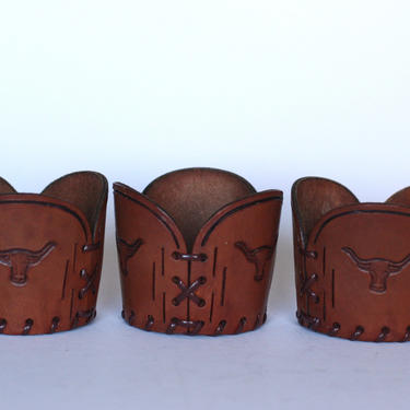 vintage leather western coozies set of three 