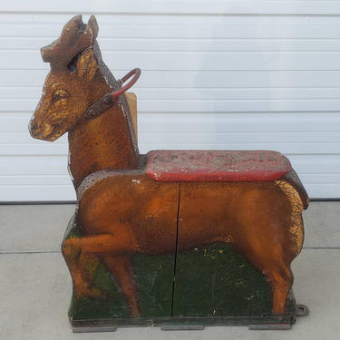 19th Century Carousel Stag Deer Statue - Carved &amp; Painted Wooden Country Style Traveling Carnival Childrens Animal Merry Go Round Figure 
