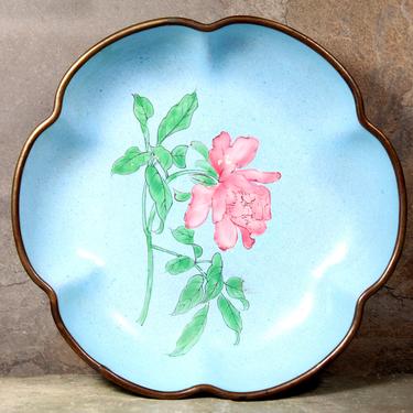 Elegant Vintage Trinket Dish with Floral Design, Enamel on Copper/Copper-Plate from China circa 1950s/1960s | FREE SHIPPING 