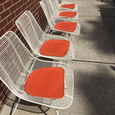 Rare Russell Woodard Scupltura Outdoor Patio/Garden Dining Chairs with Original Cushions Set of 5 