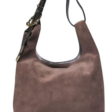 Rebecca Minkoff - Taupe Suede Hobo Shoulder Bag w/ Smooth Leather Studded Handle