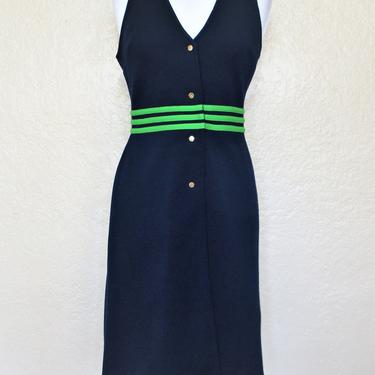 Vintage 1970s The Villager Knit Jumper Dress, Small Women, Navy Blue Green Wool Knit 