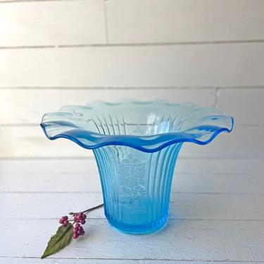Vintage Anchor Hocking Blue Mayfair Vase, Blue Depression Glass | Rustic, Farmhouse, Cottagecore Blue Vase, Centerpiece, Perfect Gift 