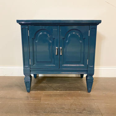 AVAILABLE: Blue Lacquered Nightstand 