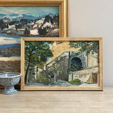 Vintage French Oil Painting Provincial Village Town Square 