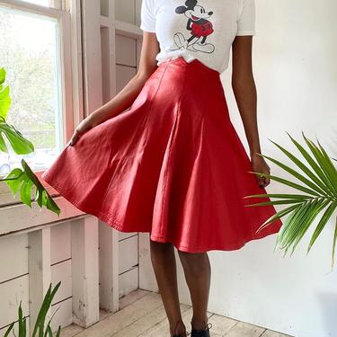 90s Red Leather Skirt