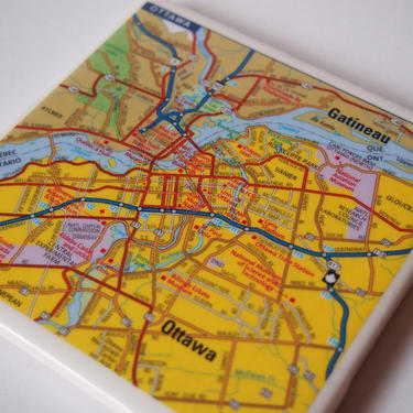 2004 Ottawa Canada Map Handmade Repurposed Map Coaster - Ceramic Tile - Repurposed 2004 American Map Co. Atlas OOAK Drink Coasters 