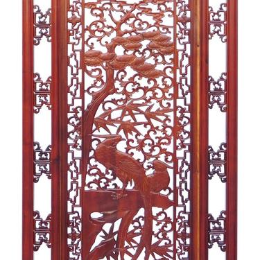 Chinese Oriental Rectangular Vertical Birds Wood Wall Panel cs1362-2E 