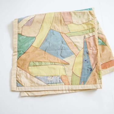 Vintage Small  1950s Patchwork Quilt - Vintage Pastel Crazy Quilt Blanket -  Hand Pieced Throw Quilt - Cutter Repurpose Fabric 