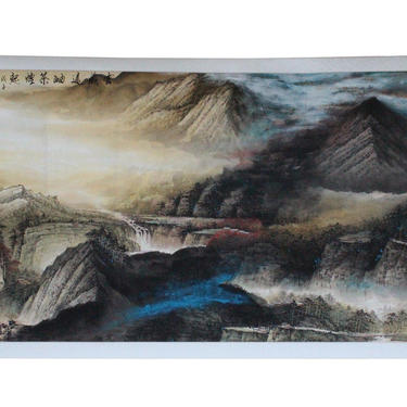Color Water Ink Mountain Scenery Horizontal Scroll Painting Wall Art cs3576E 