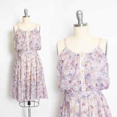 Vintage 1970s Dress Sheer Floral Lavender Full Skirt Boho 70s XS Extra Small 