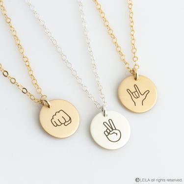 Hand Gestures Necklace, I Love You Sign Language Necklace, Sister Necklace, ASL Necklace, Friendship Necklace,Gift for Her, LEILAJewelryShop 
