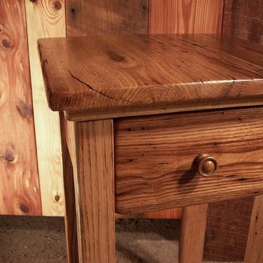 Wormy Chestnut Reclaimed Wood End Table with Drawer 