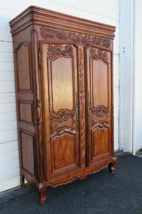 French Carved Solid Mahogany Large Tall, Tall Armoire Wardrobe