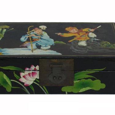 Rectangular Black Lacquer Box With Chinese Classic Tail Monkey Deity Play Graphic vs462E 